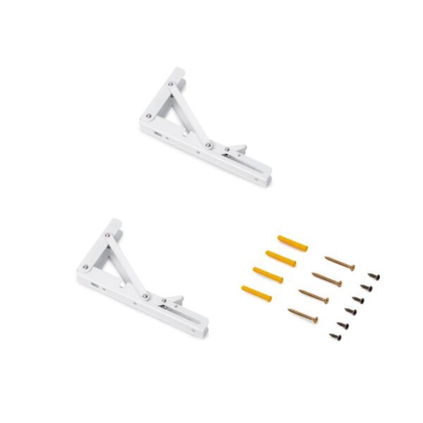 Set di 2 Staffe Pieghevoli per Mensole a Muro - 200 mm -  Acciaio Verniciato Bianco