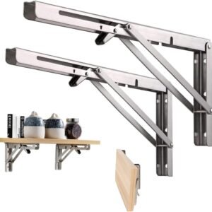 Staffe Pieghevoli per Mensole Pesanti 400mm – Set 2 Pezzi in Acciaio Inossidabile, Carico Max 150 kg – Reggimensola a Scomparsa per Cucina
