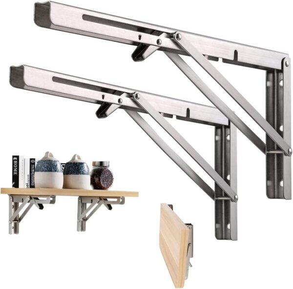 Staffe Pieghevoli per Mensole Pesanti 400mm – Set 2 Pezzi in Acciaio Inossidabile, Carico Max 150 kg – Reggimensola a Scomparsa per Cucina