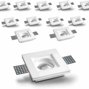 Set 12 Portafaretto GU10 Incasso Quadrato Slim in Gesso Ceramico – Verniciabile