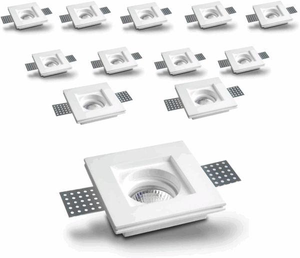 Set 12 Portafaretto GU10 Incasso Quadrato Slim in Gesso Ceramico – Verniciabile