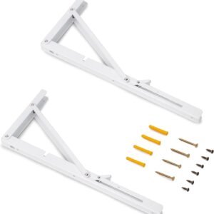 Set di 2 Staffe Pieghevoli per Mensole a Muro - 400 mm -  Acciaio Verniciato Bianco