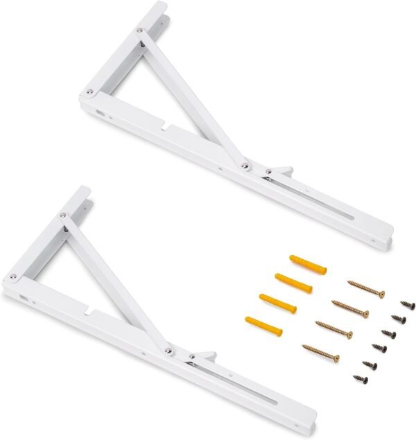 Set di 2 Staffe Pieghevoli per Mensole a Muro - 400 mm -  Acciaio Verniciato Bianco