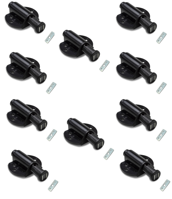 Chiusure Magnetiche a Scatto per Mobili – Set da 10 Pz per Porte, Armadi e Cassetti – Cerniera Magnetica con Rondella Metallica Adesiva – Facile da Installare, Colore Nero