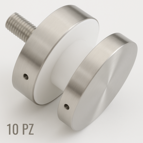 10x Fissaggio a Punto diametro 52 mm per Vetri 12-21,5 mm – Testa Piana Satinata
