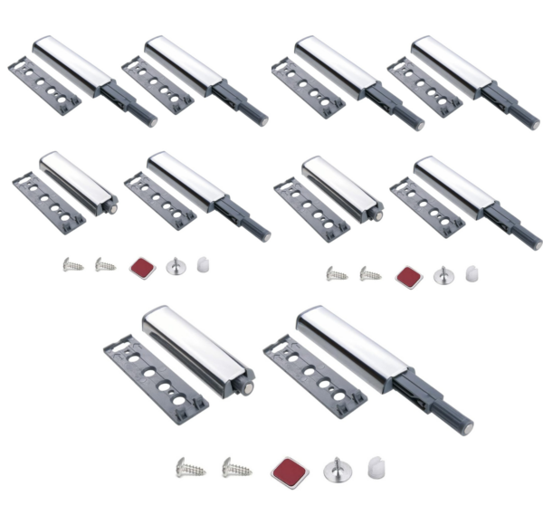 10x Push Pull per Ante Robuste - Chiusura Magnetica a Pressione per Mobili in Alluminio – Pistone a Molla, Sistema di Apertura Facile e Silenzioso – Perfetto per Armadi e Cassetti