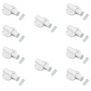 Chiusure Magnetiche a Scatto per Mobili – Set da 10 Pz per Porte, Armadi e Cassetti – Cerniera Magnetica con Rondella Metallica Adesiva – Facile da Installare, Colore Bianco