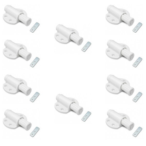 Chiusure Magnetiche a Scatto per Mobili – Set da 10 Pz per Porte, Armadi e Cassetti – Cerniera Magnetica con Rondella Metallica Adesiva – Facile da Installare, Colore Bianco