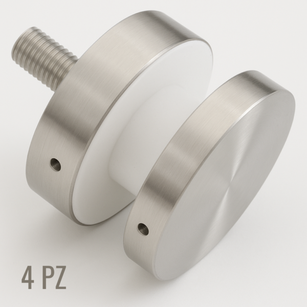 4x Fissaggio a Punto diametro 52 mm per Vetri 12-21,5 mm – Testa Piana Satinata
