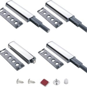 4x Push Pull per Ante Robuste - Chiusura Magnetica a Pressione per Mobili in Alluminio – Pistone a Molla, Sistema di Apertura Facile e Silenzioso – Perfetto per Armadi e Cassetti