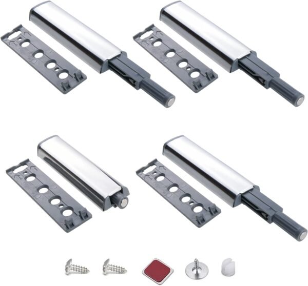 4x Push Pull per Ante Robuste - Chiusura Magnetica a Pressione per Mobili in Alluminio – Pistone a Molla, Sistema di Apertura Facile e Silenzioso – Perfetto per Armadi e Cassetti