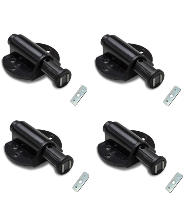 Chiusure Magnetiche a Scatto per Mobili – Set da 4 Pz per Porte, Armadi e Cassetti – Cerniera Magnetica con Rondella Metallica Adesiva – Facile da Installare, Colore Nero