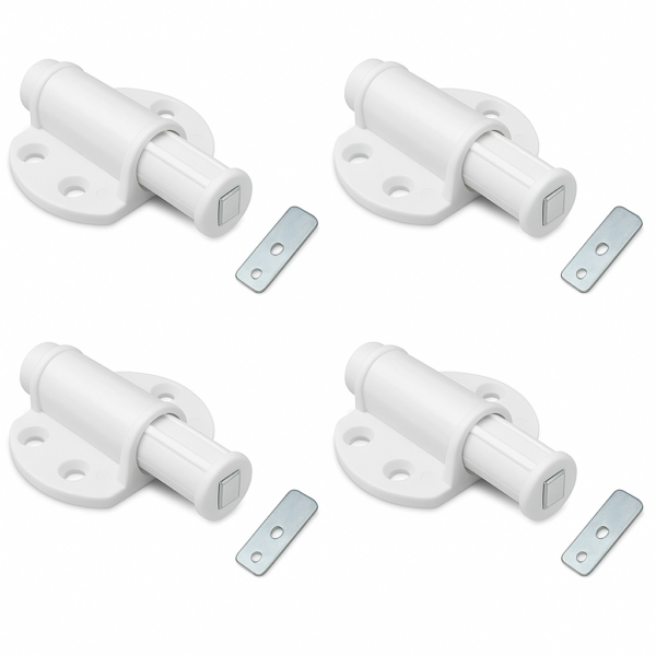 Chiusure Magnetiche a Scatto per Mobili – Set da 4 Pz per Porte, Armadi e Cassetti – Cerniera Magnetica con Rondella Metallica Adesiva – Facile da Installare, Colore Bianco
