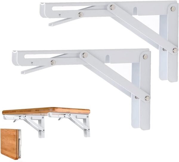 Set di 2 Staffe Pieghevoli per Mensole a Muro - 300 mm -  Acciaio Verniciato Bianco