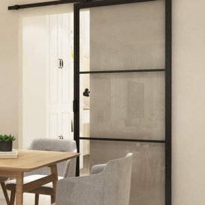 Kit Sistema Scorrevole Nero per Porta Singola – Portata Max 80 kg – Binario 200 cm – Stile Moderno – Kit Completo