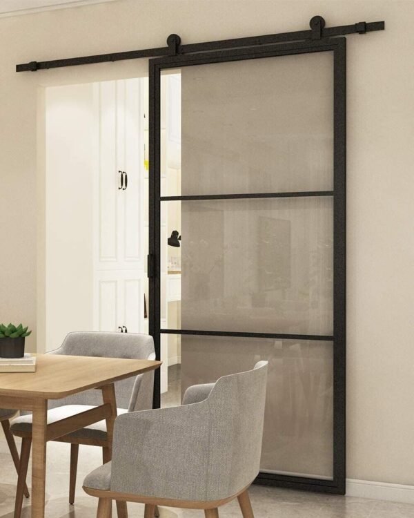 Kit Sistema Scorrevole Nero per Porta Singola – Portata Max 80 kg – Binario 200 cm – Stile Moderno – Kit Completo
