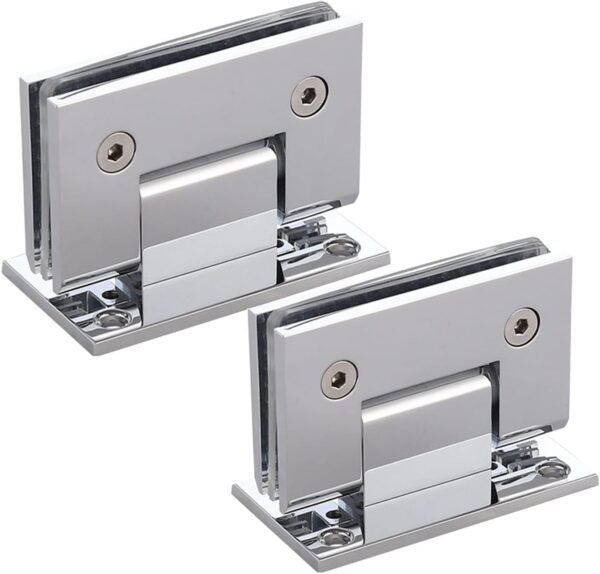 Set 2 Cerniere Cromo Satinato per Porta Doccia in Vetro – Angolo 90° in Acciaio Inox Opaco con Accessori | Cardini per Box Doccia e Bagno
