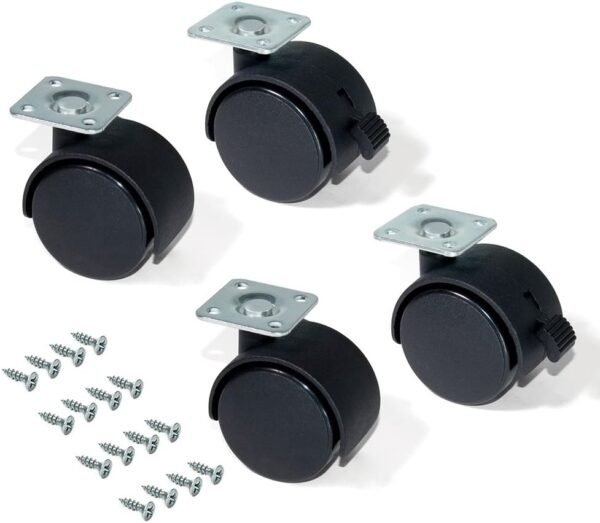 Set 4 Rotelle Pivotanti Nere per Mobili | Diverse Misure | Con/Senza Freno | Con Piastra e Cuscinetto a Sfere | inferramenta (2 Con Freno + 2 Senza, Diametro 50mm)
