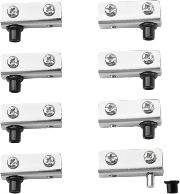 Set 8 Cerniere a Perno per Vetro – Regolabili in Ferro per Ante in Vetro Senza Cornice (3-6 mm) | Kit di Ricambio per Armadietti e Vetrinette