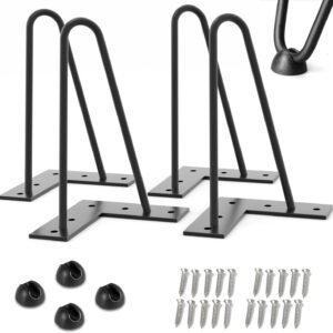 Gambe per Mobili in Ferro Nero – Set da 4 Piedini con Viti e Protezioni, (20 cm, 8 Pollici) – Ideali per Divani, Tavoli, Armadi, Comodini