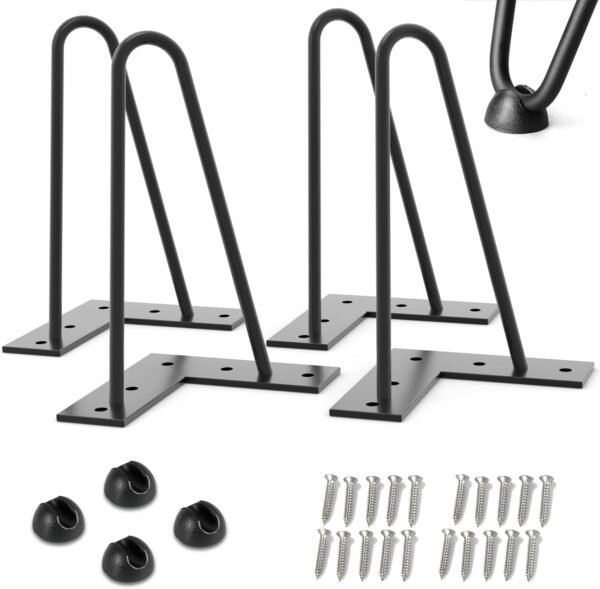 Gambe per Mobili in Ferro Nero – Set da 4 Piedini con Viti e Protezioni, (20 cm, 8 Pollici) – Ideali per Divani, Tavoli, Armadi, Comodini