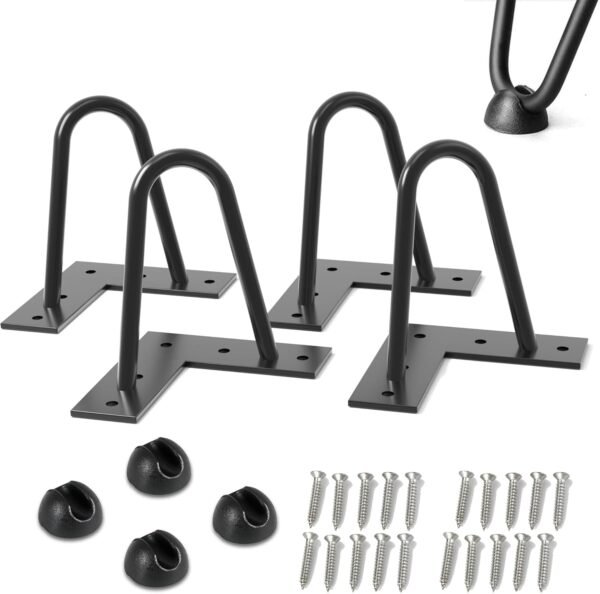 Gambe per Mobili in Ferro Nero – Set da 4 Piedini con Viti e Protezioni, (10 cm, 4 Pollici) – Ideali per Divani, Tavoli, Armadi, Comodini