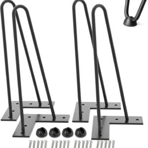 Gambe per Mobili in Ferro Nero – Set da 4 Piedini con Viti e Protezioni, (40 cm, 16 Pollici) – Ideali per Divani, Tavoli, Armadi, Comodini
