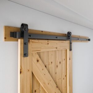 Kit Sistema Scorrevole Rustico Nero per Porta Singola – Portata Max 80 kg – Binario 200 cm – Kit Completo