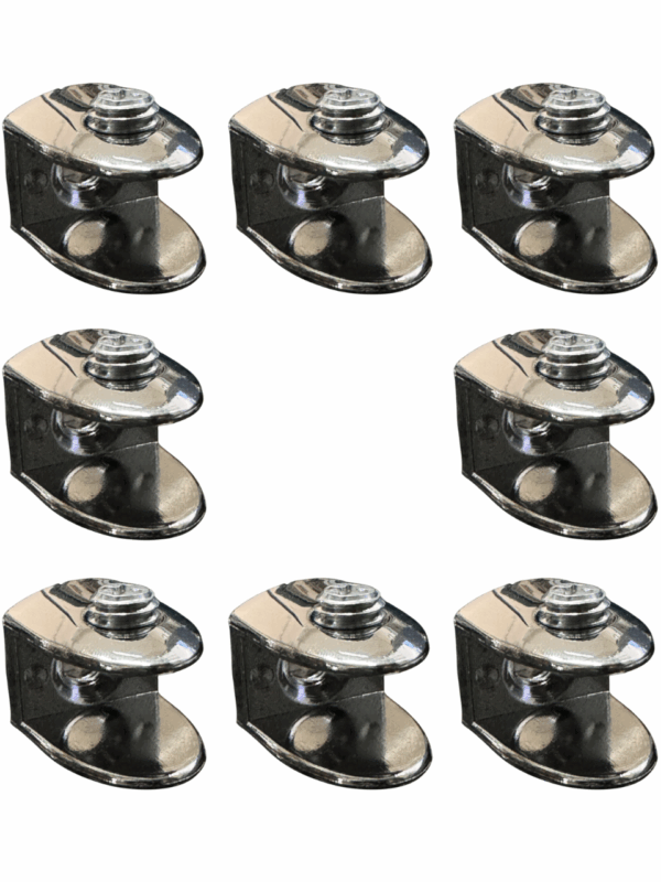 Set 8 Morsetti Cromo per Vetro in Lega di Zinco – Supporto Regolabile per Vetro 6-8 mm