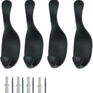 Appendiabiti da Parete - Set 4 Ganci AP64 NERO in Zama per Ingresso, Bagno e Ufficio