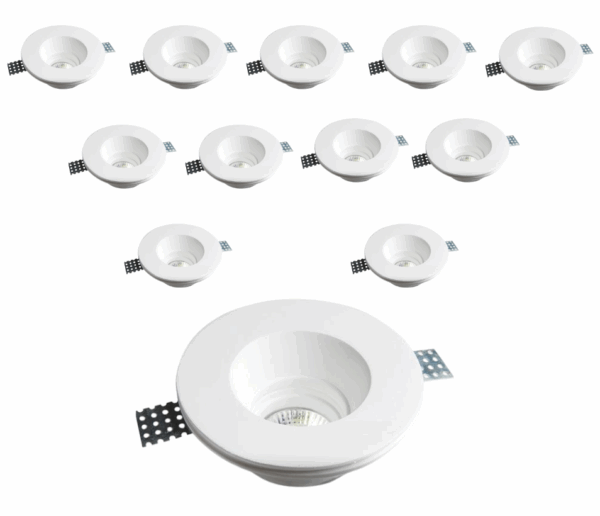 Set 12 Portafaretto GU10 Incasso Rotondo Slim in Gesso Ceramico – Verniciabile