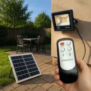 Faro LED Solare 170W Esterno CCT – Luce da Giardino con Pannello Solare, IP66, Alluminio Grigio Blu, Telecomando Incluso