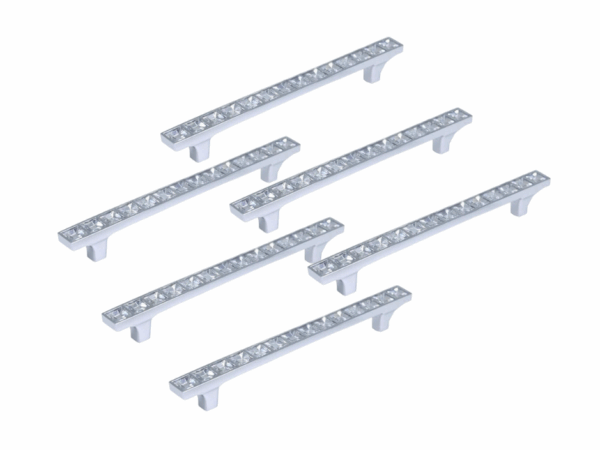 Set 6 Pomelli Cristallo Tipo Swarovski 128mm – Maniglie Eleganti per Mobili, Cassetti e Armadi – Design Trasparente con Strass