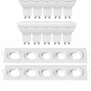 Set 10 Lampadine LED GU10 10W + 10 Porta Faretti GU10 Bianchi – 4000K Luce Fredda | 1100 Lumen