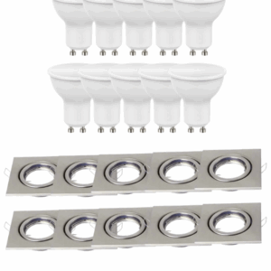 Set 10 Lampadine LED GU10 10W + 10 Porta Faretti GU10 Nichel – 4000K Luce Fredda | 1100 Lumen